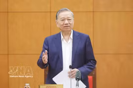 越共中央总书记苏林在会议上发表讲话。图自越通社