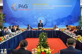 越南教育培训部副部长阮文福主持讨论会。图自越通社