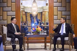 越南总理黎明（右）兴会见东盟秘书长高金洪。图自越通社