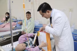 K医院领导向正在接受治疗的患者赠送礼物。图自越通社