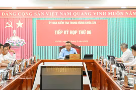中共中央政治局委员、中央书记处书记、中央检查委员会主任陈士青主持会议。图自越通社