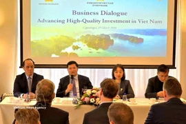 财政部副部长阮德心解答丹麦企业的提问。图自越通社