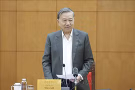 苏林总书记在会上发表讲话。图自越通社