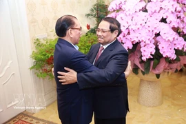 政府总理范明政在春节前夕走访慰问原总书记农德孟。图自越通社