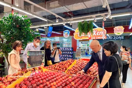 新西兰水果在越南超市出售。图自越通社