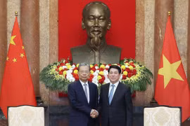 国家主席梁强会见中国全国人大委员长赵乐际。图自越通社