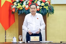 越南国会主席陈青敏在会上发表讲话。图自越通社