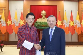 越共中央总书记苏林会见不丹国王吉格梅。图自越通社