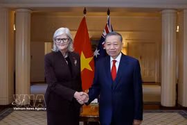 越共中央总书记、国家主席苏林与澳大利亚总督萨姆·莫斯廷。图自越通社