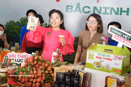 线上推广北宁省荔枝及OCOP产品。图自越通社
