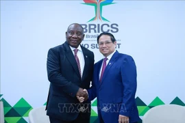金砖国家峰会,越南政府总理范明政,会见,南非总统拉马福萨。图自越通社