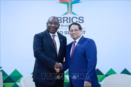 金砖国家峰会,越南政府总理范明政,会见,南非总统拉马福萨。图自越通社
