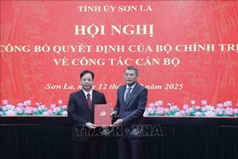 黎明兴部长向黄文严同志颁发任命决定书。图自越通社