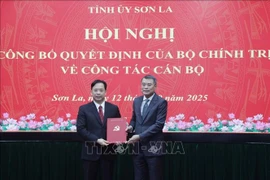 黎明兴部长向黄文严同志颁发任命决定书。图自越通社