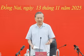 越共中央总书记苏林发言。图自越通社