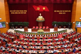 越南共产党第十三届中央委员会第十四次全体会议闭幕式现场。图自越通社