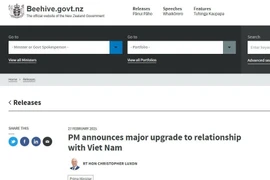 beehive.govt.nz网站报道越新关系升级为全面战略伙伴关系。（屏幕截图）