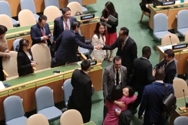 许多联合国会员国前来祝贺越南以高票当选。图自越通社