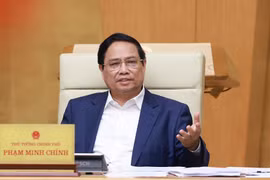 越南政府总理范明政在政府2025年7月份立法工作专题会议上发言。图自越通社