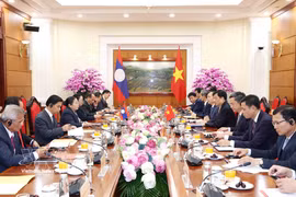 越共中央组织部部长与老挝人民革命党中央组织部部长举行会谈。图自越通社