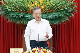 越共中央总书记苏林在会上发言。图自越通社