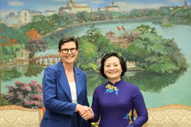 越南政府副总理范氏清茶与世界卫生组织驻越南首席代表安吉拉·普拉特。图自政府报