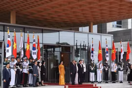 韩国总统李在明为越共中央总书记苏林举行隆重欢迎仪式。图自越通社