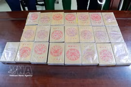 警方缴获22块海洛因。图自越通社