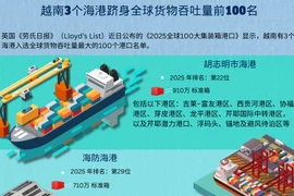 越南3个海港跻身全球货物吞吐量前100名
