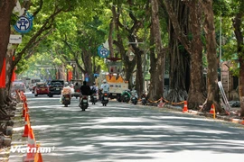 潘廷逢路人行道正加紧修整。图自越通社