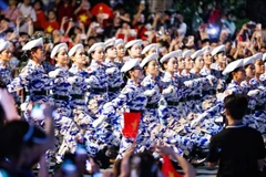军医方队演练。图自越通社