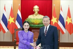 越共中央总书记苏林会见泰国总理佩通坦·钦那瓦。图自越通社