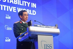 越南国防部长潘文江大将在对话会上发言。图自越通社