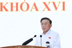 越共中央书记处常务书记陈锦秀发表讲话。图自越通社