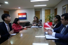 越驻阿根廷兼驻巴拉圭大使吴明月与巴拉圭外交部多边政策总司长尼米娅·达·席尔瓦·博舍尔特交谈。图自越通社