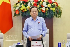 国会主席陈青敏发表讲话。图自越通社