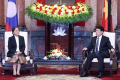 越南国家主席梁强会见老挝国家副主席巴妮·雅陶都。图自越通社
