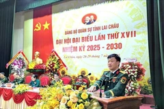 第二军区党委常委会委员、政治主任孔廷八上校发言。图自越通社