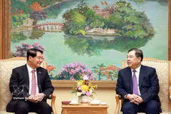 越南政府常务副总理范家足会见老挝万象市委书记、市人民议会主席阿沙庞通。图自越通社