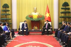 越南国家主席梁强会见蒙古国最高法院院长甘佐里格·丹丁。图自越通社