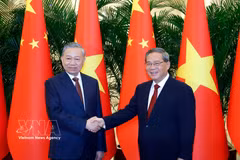 越共中央总书记、国家主席苏林会见中国国务院总理李强。图自越通社