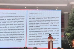 越南妇女博物馆馆长阮氏雪发言。图自越通社