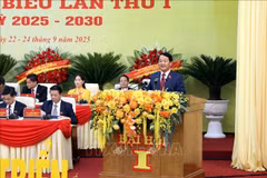侯阿令同志在会议上发言。图自越通社