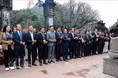 侨胞代表团前往宁平省华闾古都国家级特殊遗迹区丁先黄祠和黎大行祠上香。图自越通社