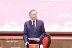 苏林总书记在会议上发言。图自越通社