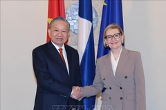 越共中央总书记苏林会见芬兰议会第一副议长保拉·里西科。图自越通社