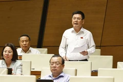 越南工贸部部长阮鸿延在会议上作报告。图自越通社