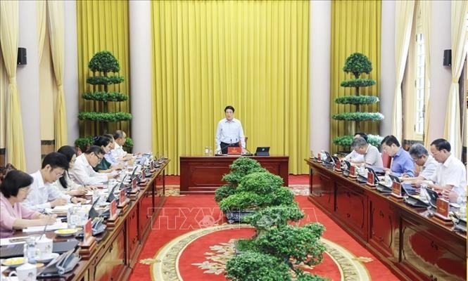 越南国家主席梁强发言。图自越通社