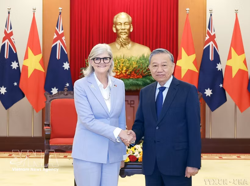 2025年9月，苏林会见对越南进行国事访问的澳大利亚总督萨曼莎·莫斯廷。图自越通社