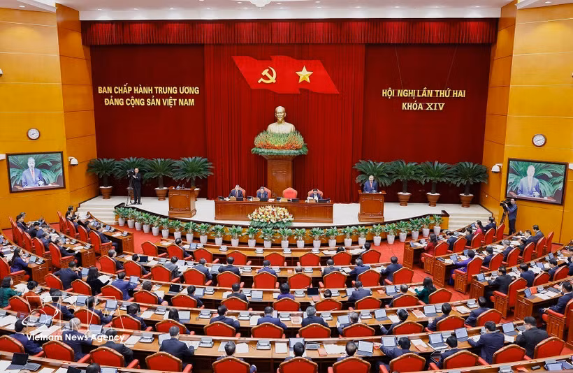 越南共产党第十四届中央委员会第二次全体会议进入第二个工作日。图自越通社